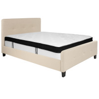 Flash Furniture HG-BMF-18-GG Tribeca Full Size Tufted Upholstered Platform Bed in Beige Fabric with Memory Foam Mattress